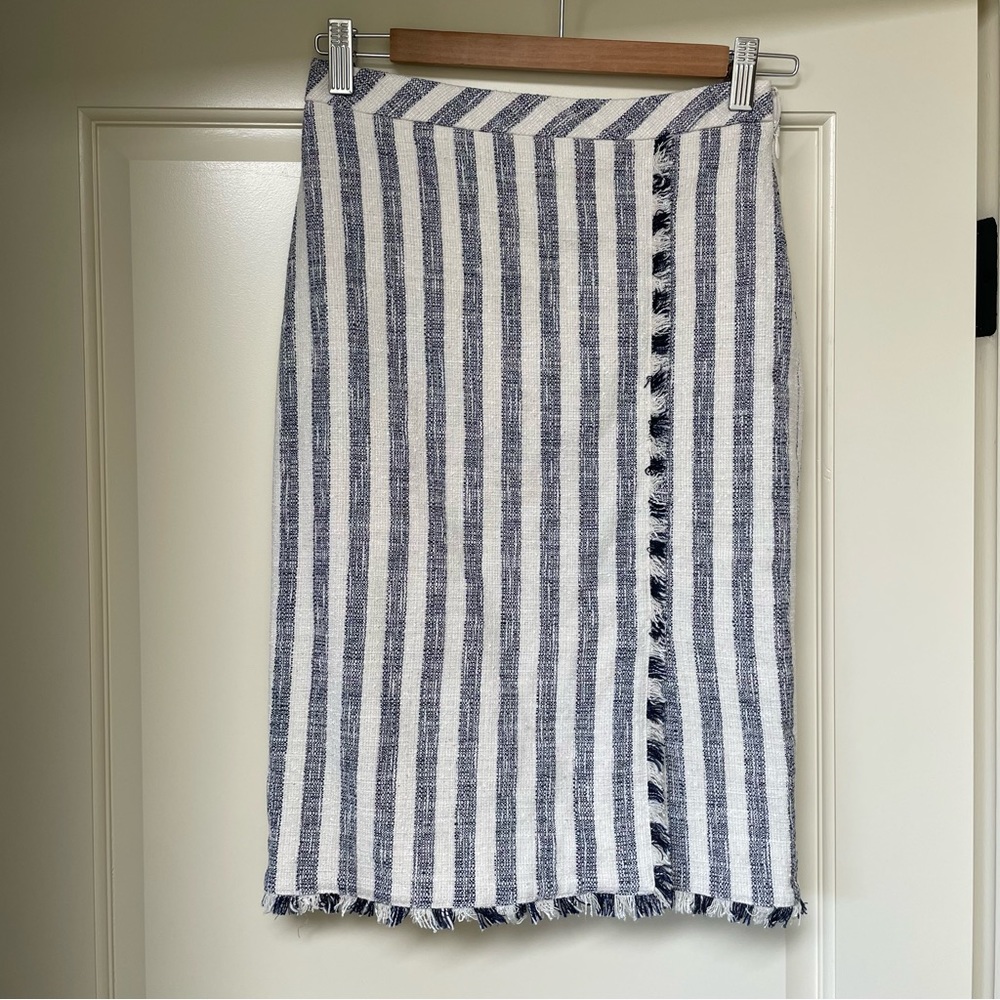 Banana Republic Navy and White Stripe Tweed Pencil Skirt